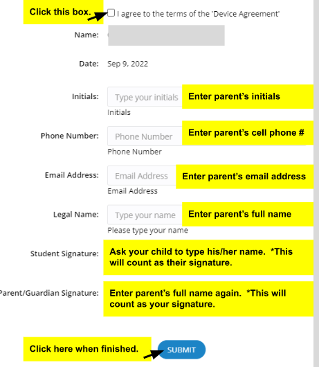 example screenshot of form on incident iq form