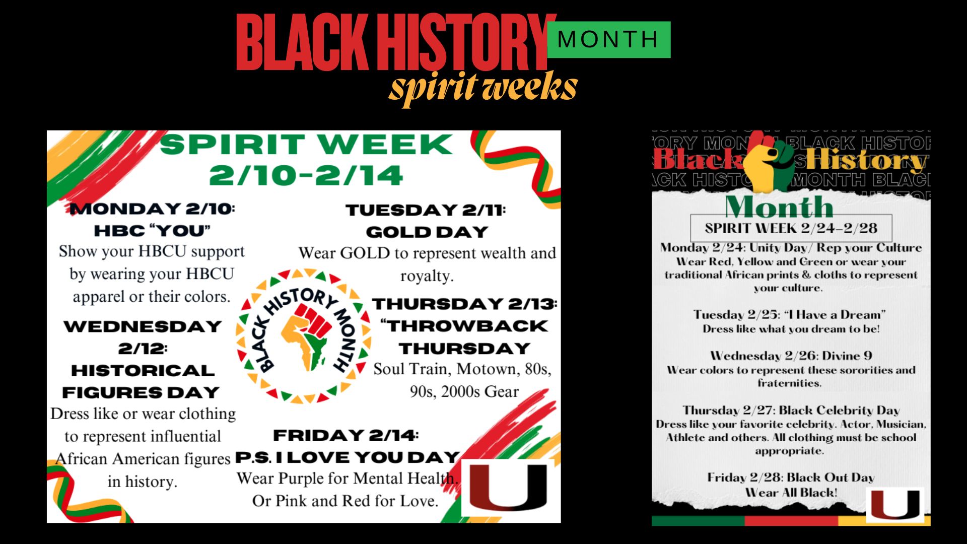 black history month spirit week flyers