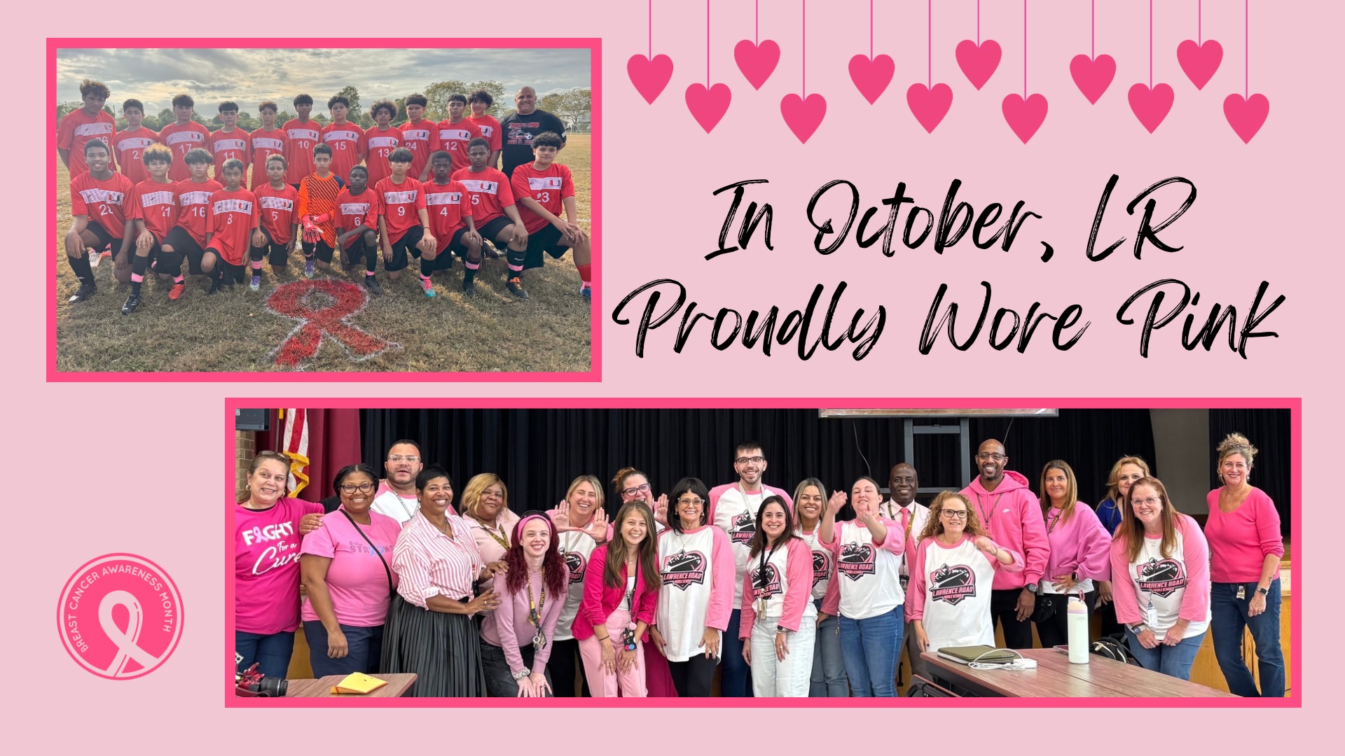 LR wears pink banner