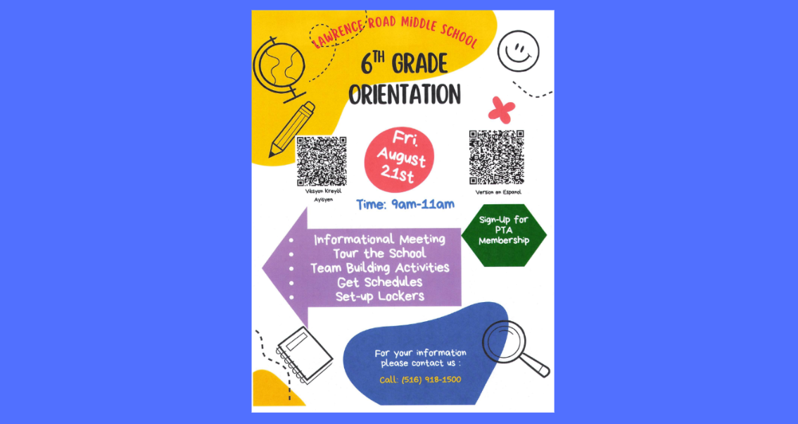 a flyer for 5th graders entering 6th grade to attend an orientation