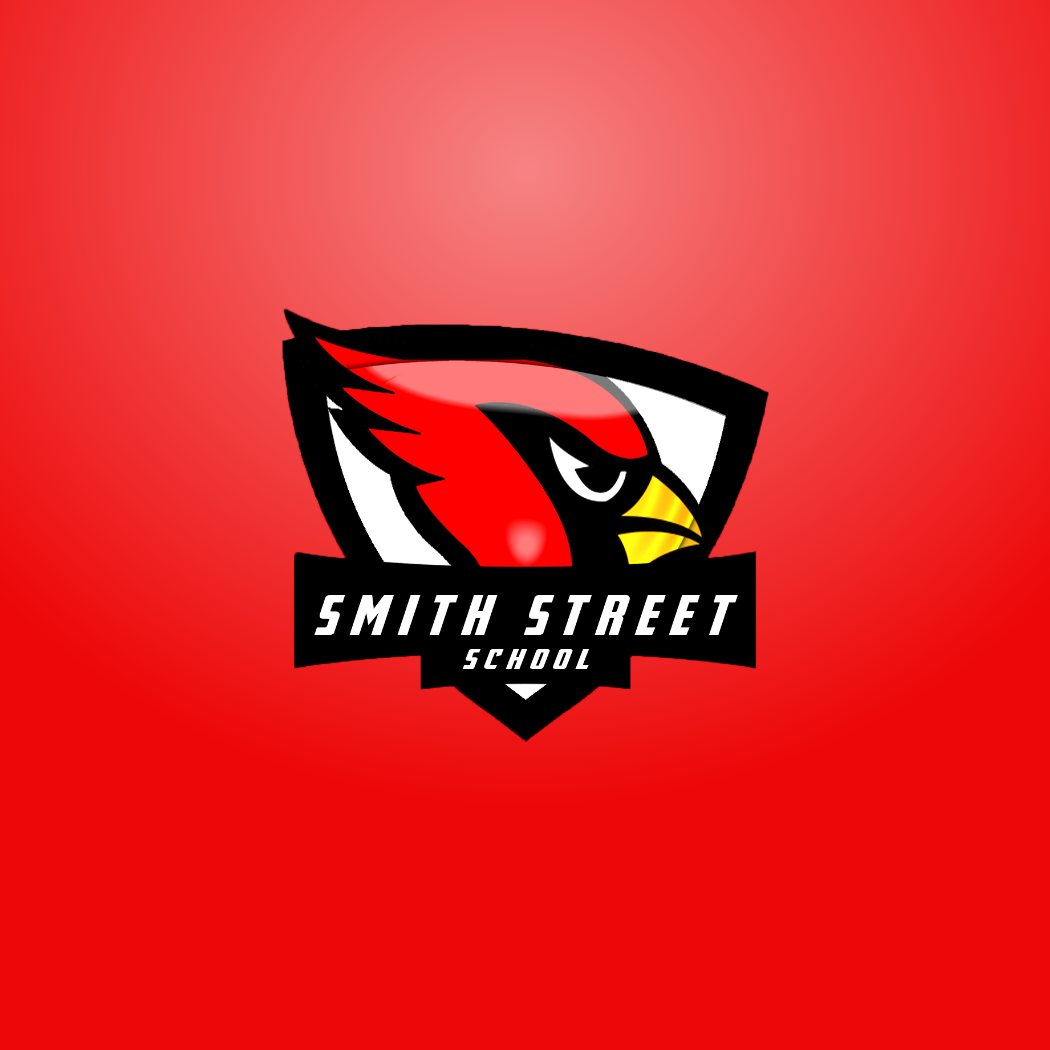 the Smith Street School cardinal logo on a bright red background