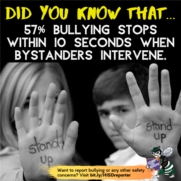 57% bullying stops within 10 sec when bystanders intervene