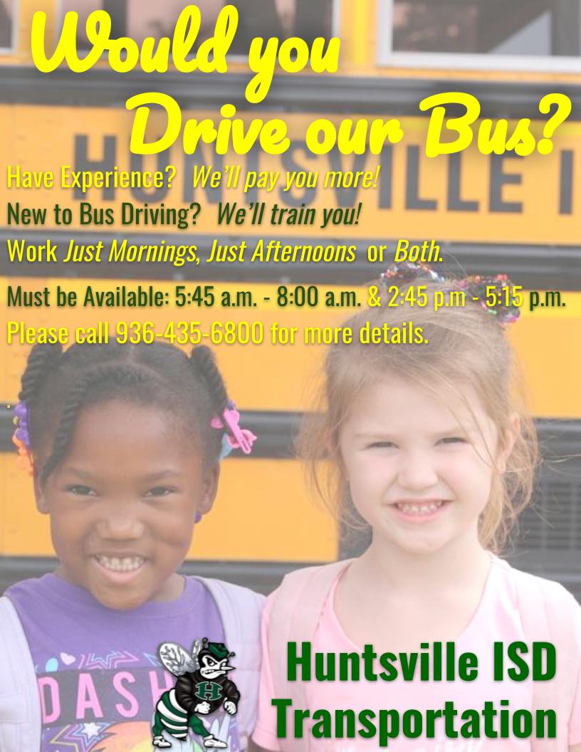 hiring bus drivers flyer with 2 little girls by a bus