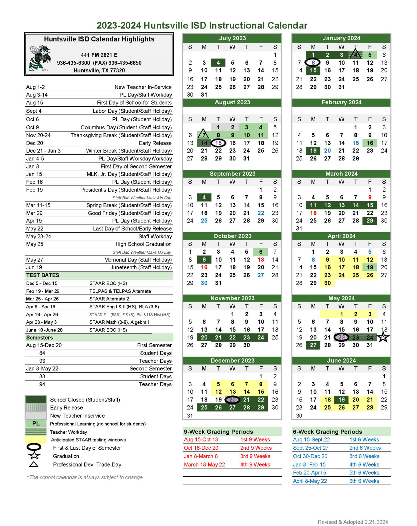Revised academic calendar for 2023-2024
