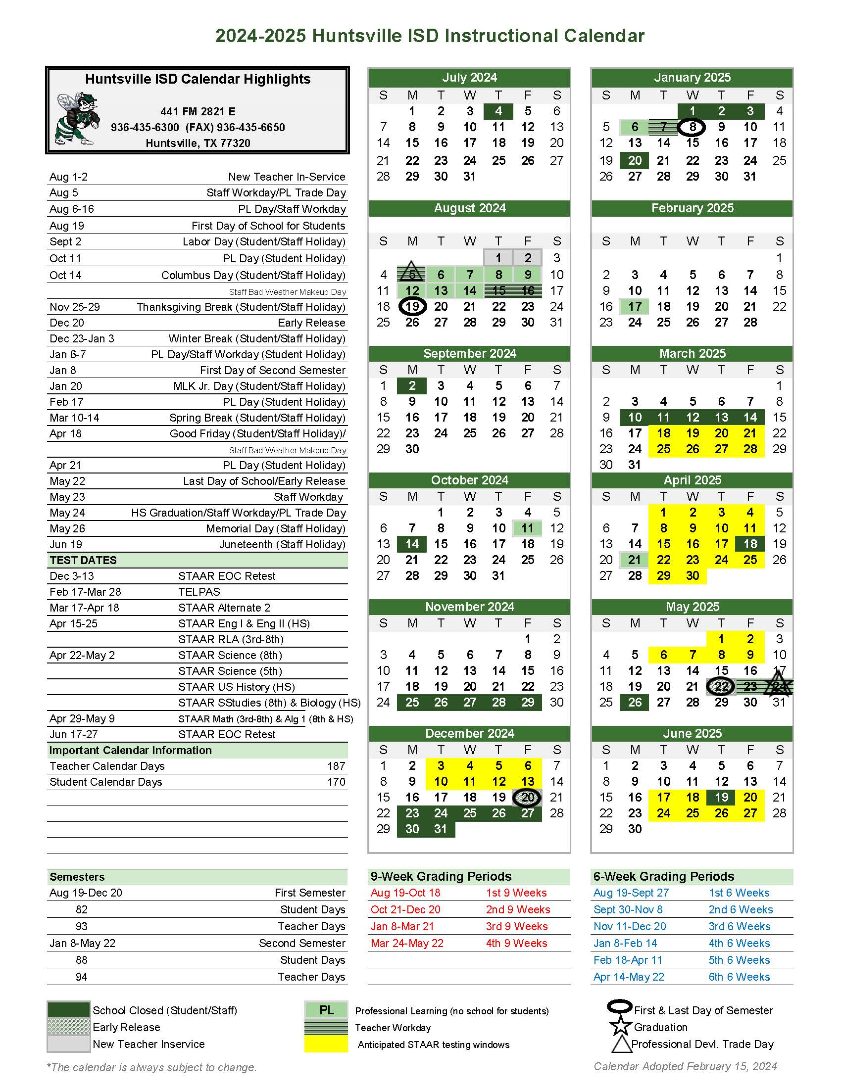 adopted calendar for the 2024-2025 school year