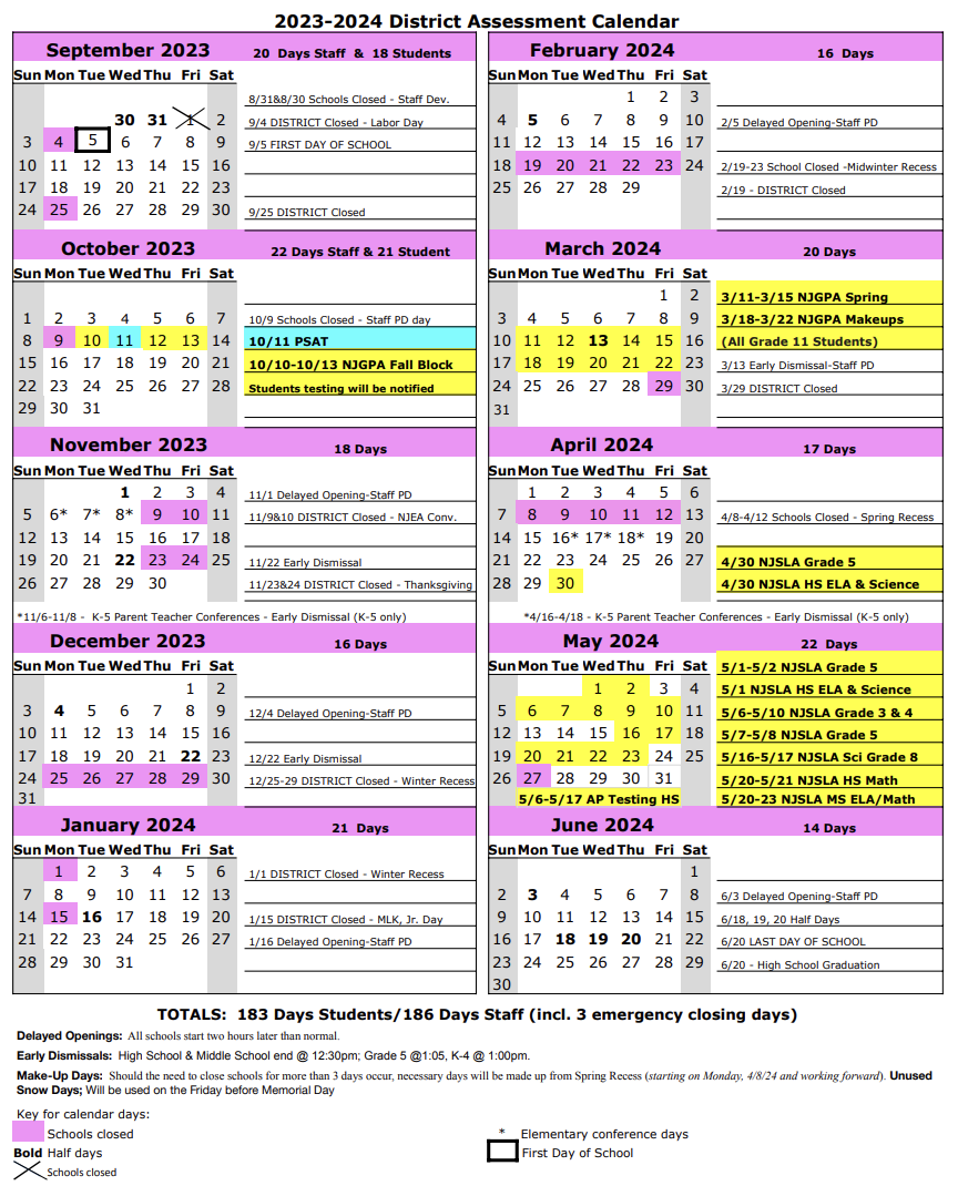 District Assessment Calendar Millburn Township Public Schools