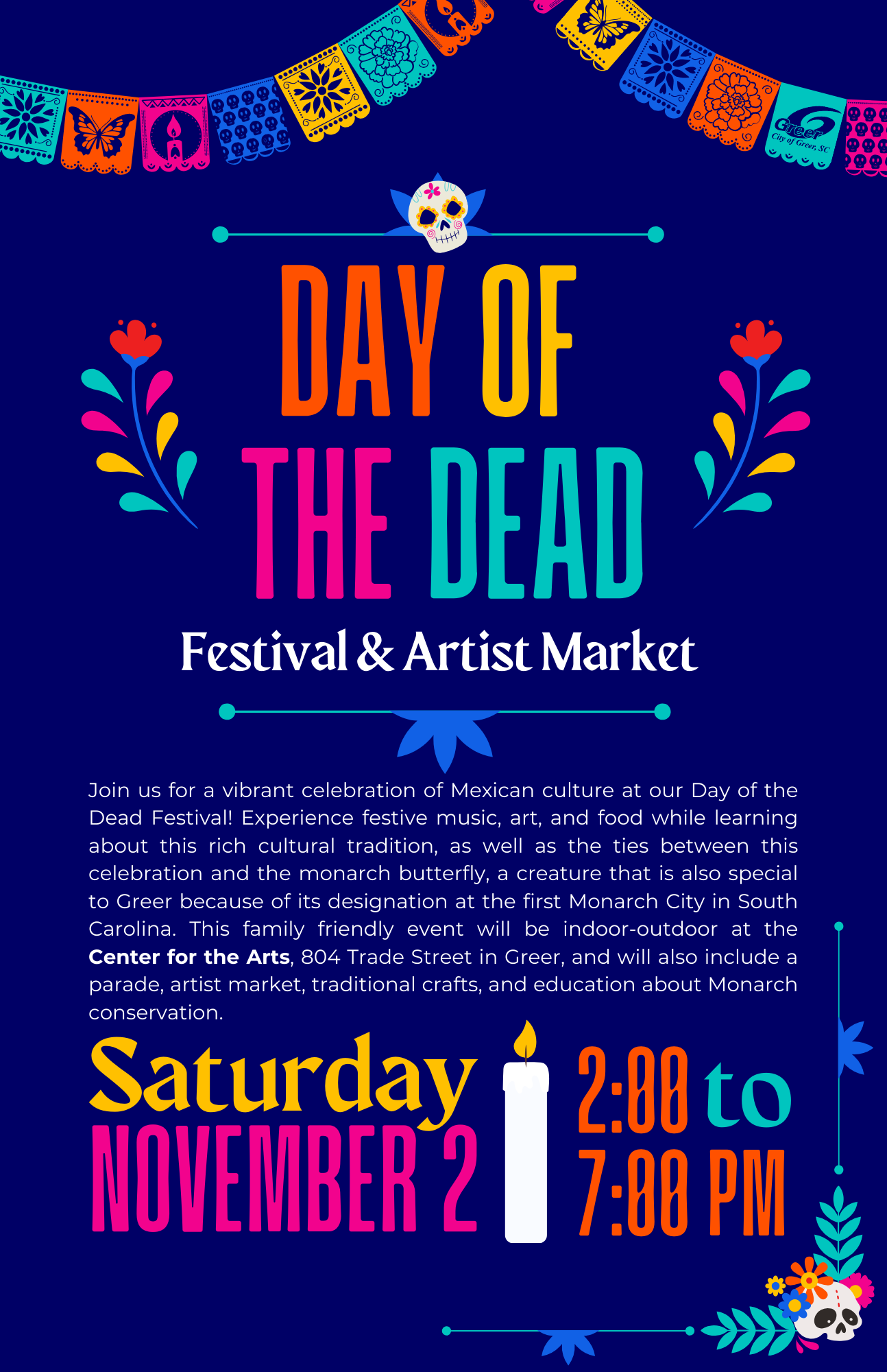 day of the dead festival and artist market poster