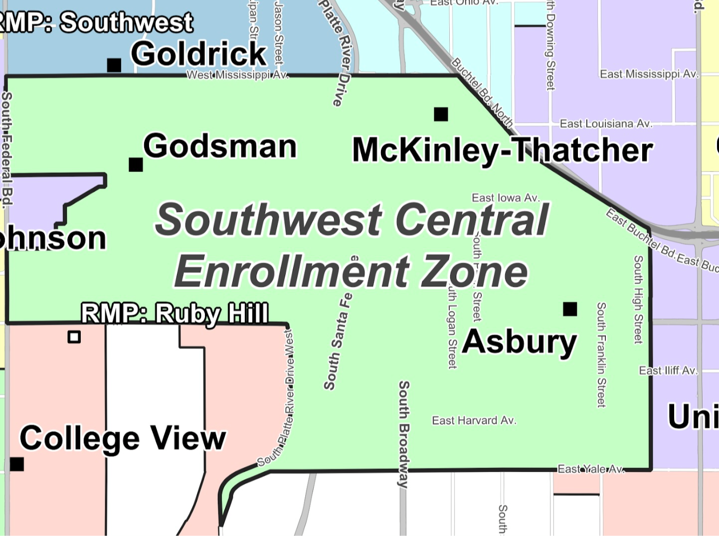 Proposed Southwest Central Elementary Enrollment Zone map