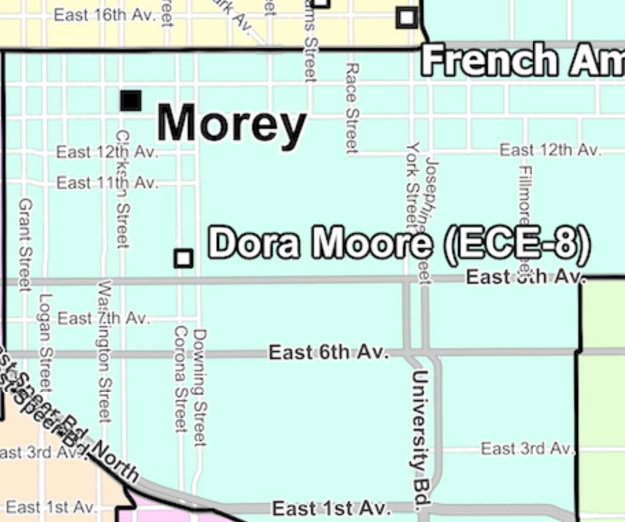 Map of current middle school enrollment zones in Central Denver