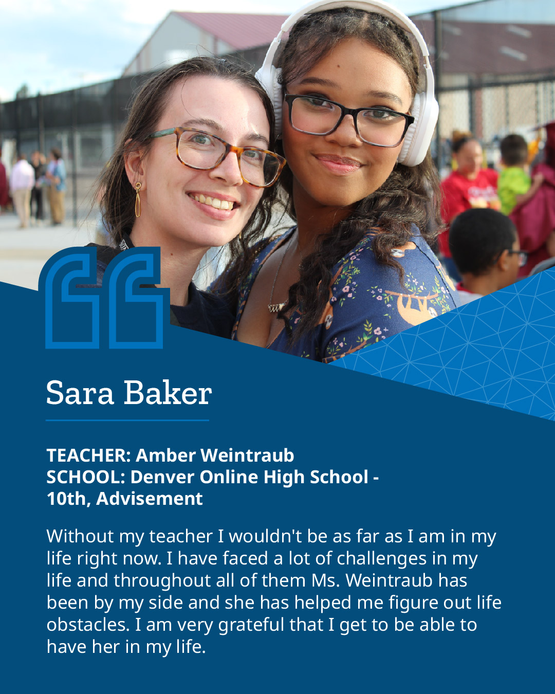 Picture of a student and teacher with a quote