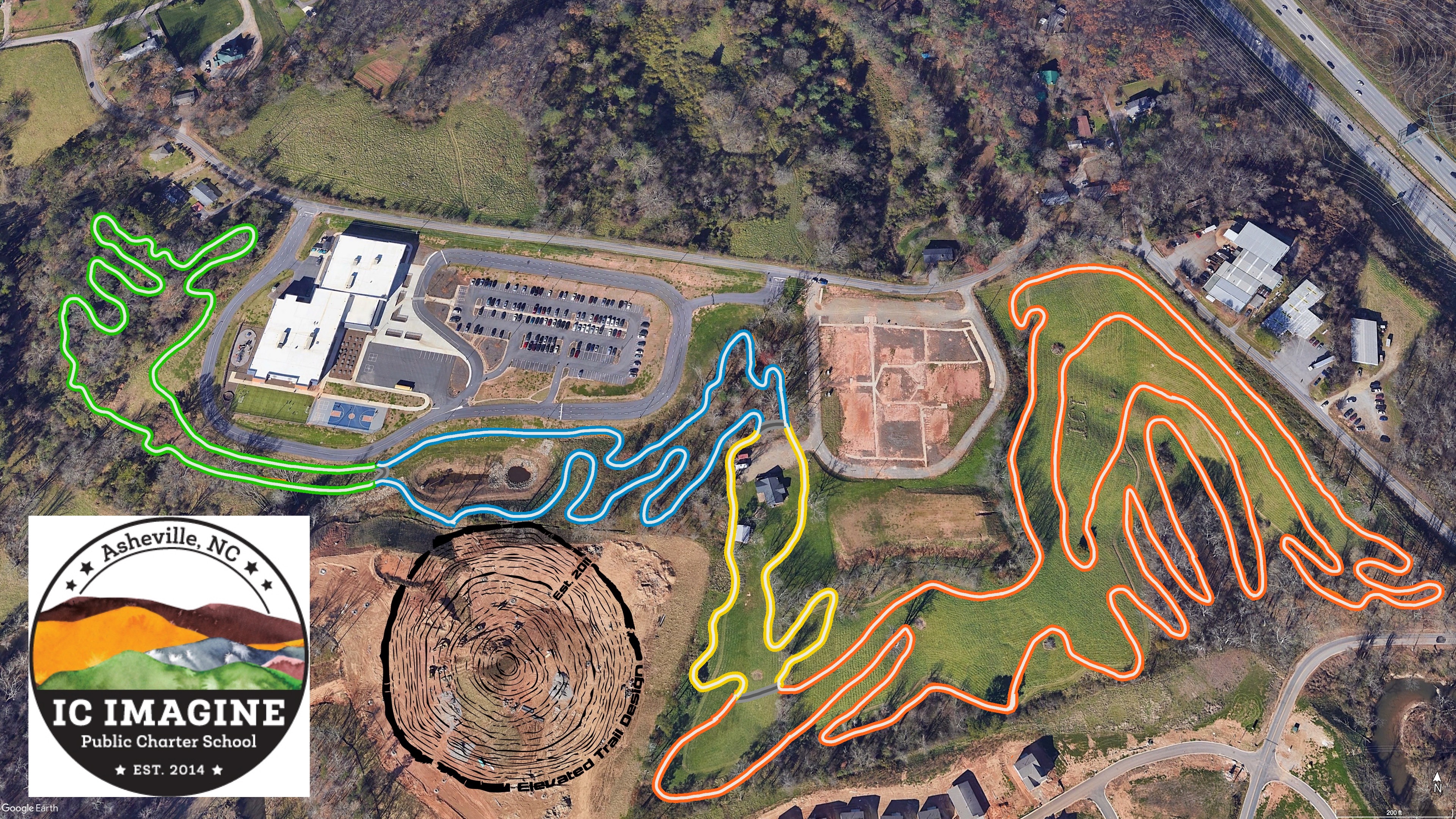 trail map with colored loops