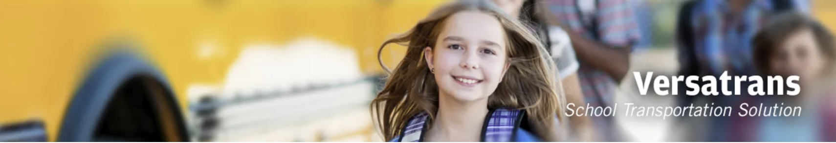 banner transportation with kid smiling to camera