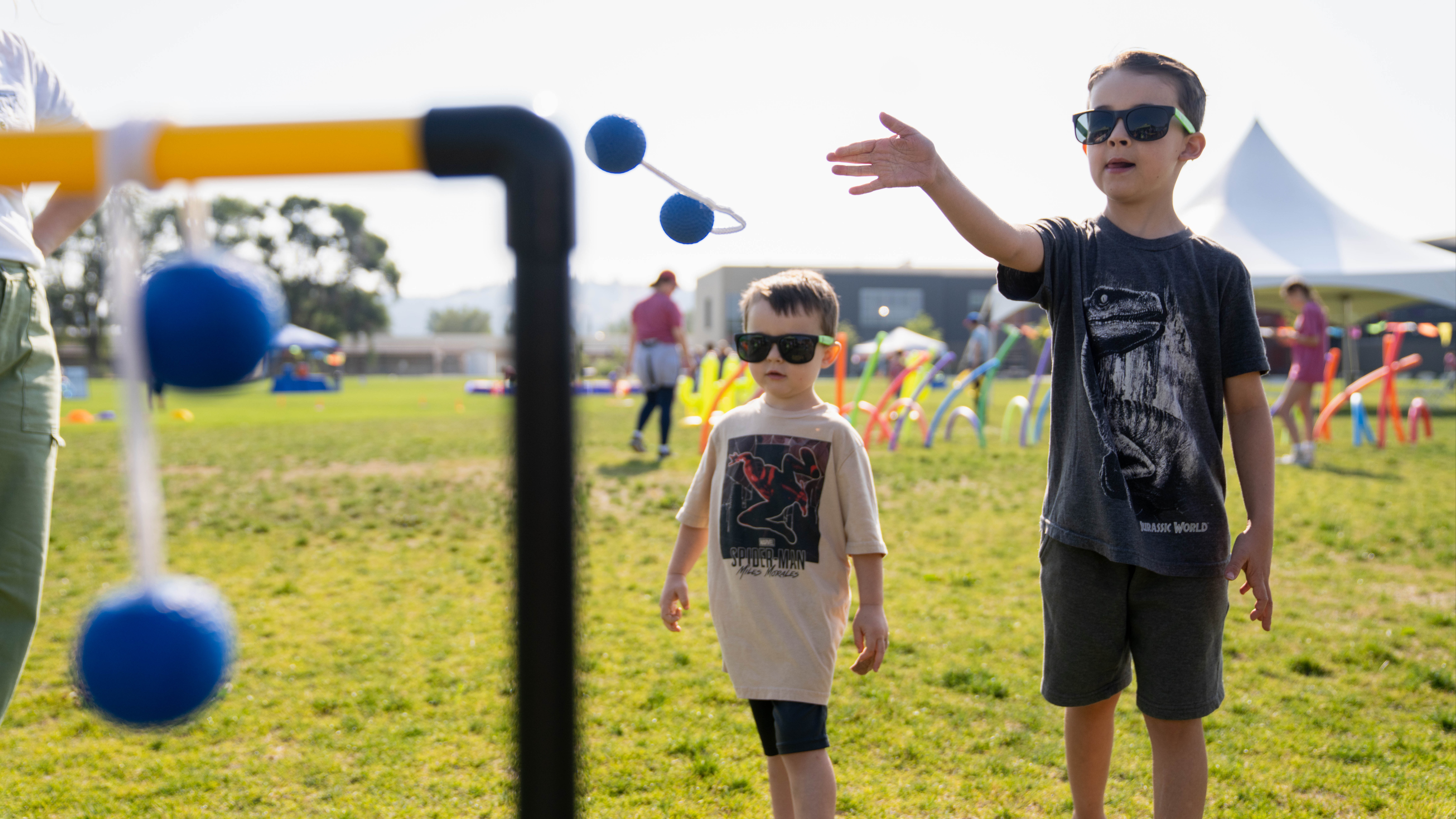 Kids playing ladder golf
