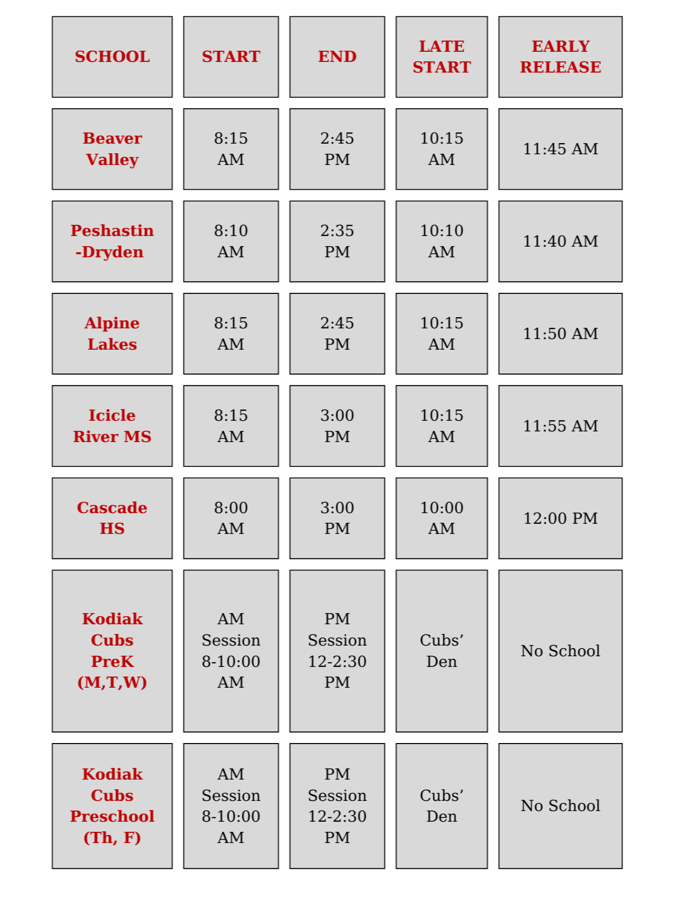 daily schedule