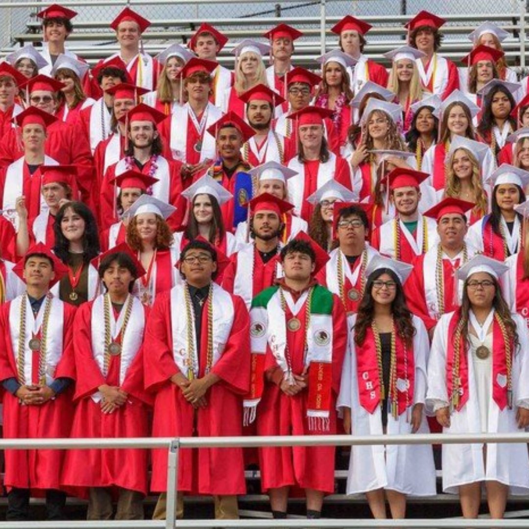 A group of high school graduates in their caps and gowns