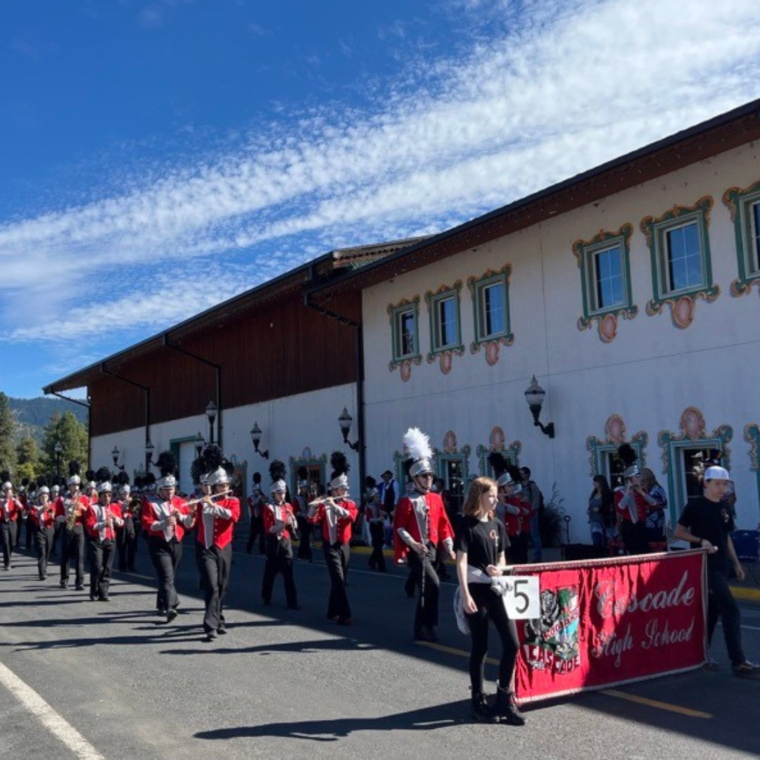 Band performing in parade in downtown Leavenworth