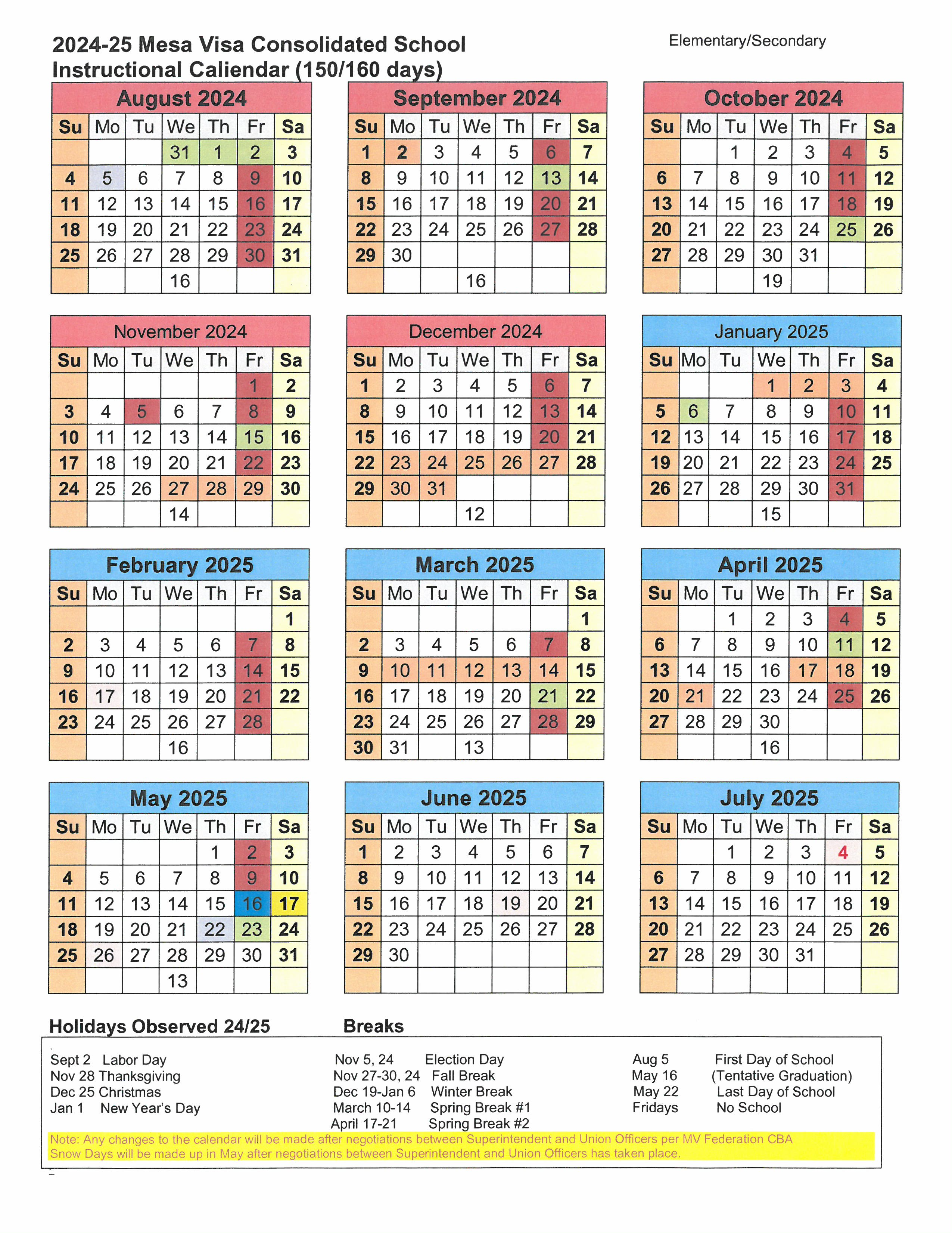 Instructional Calendar