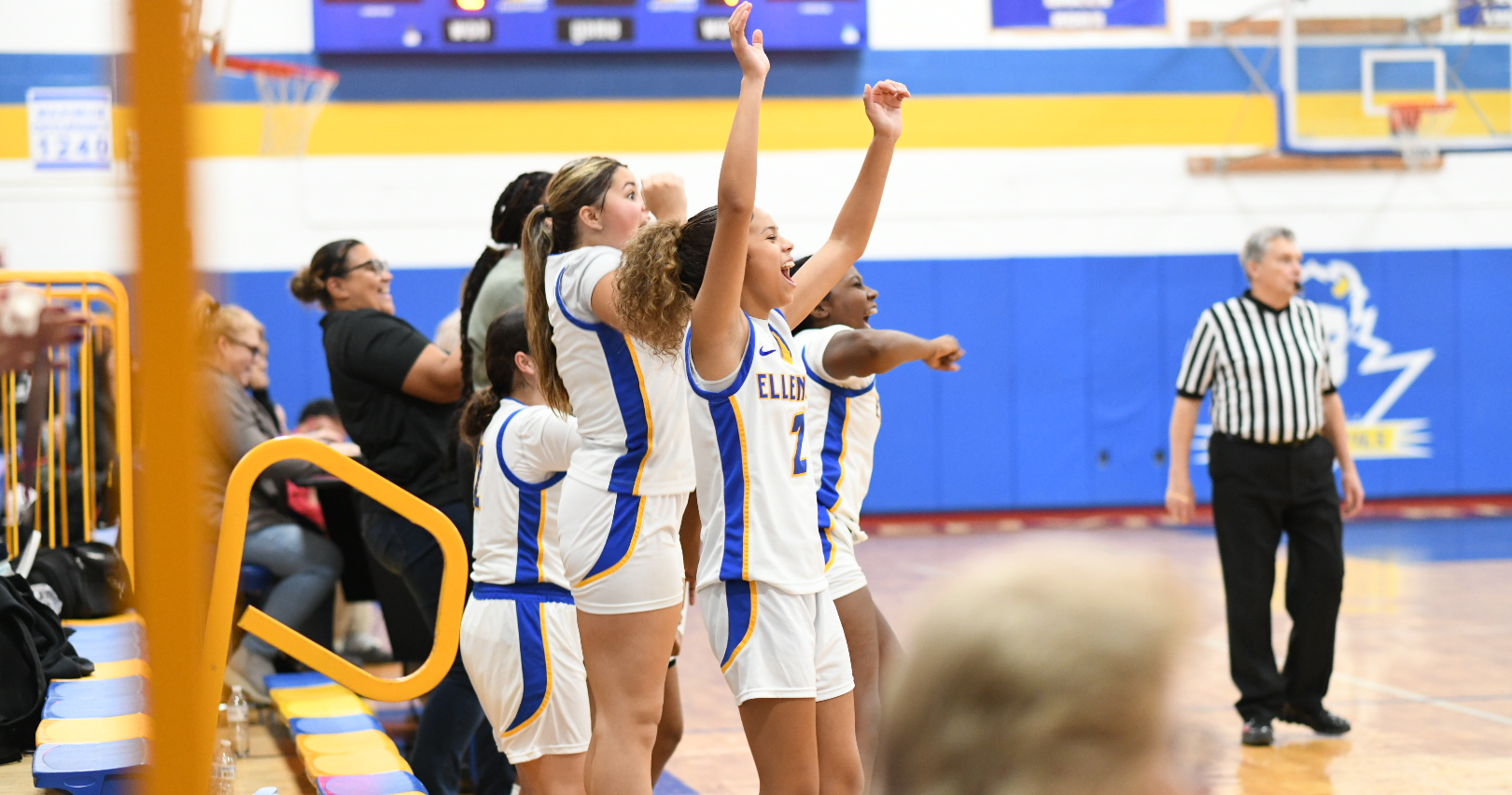 Girls basketball team members cheering