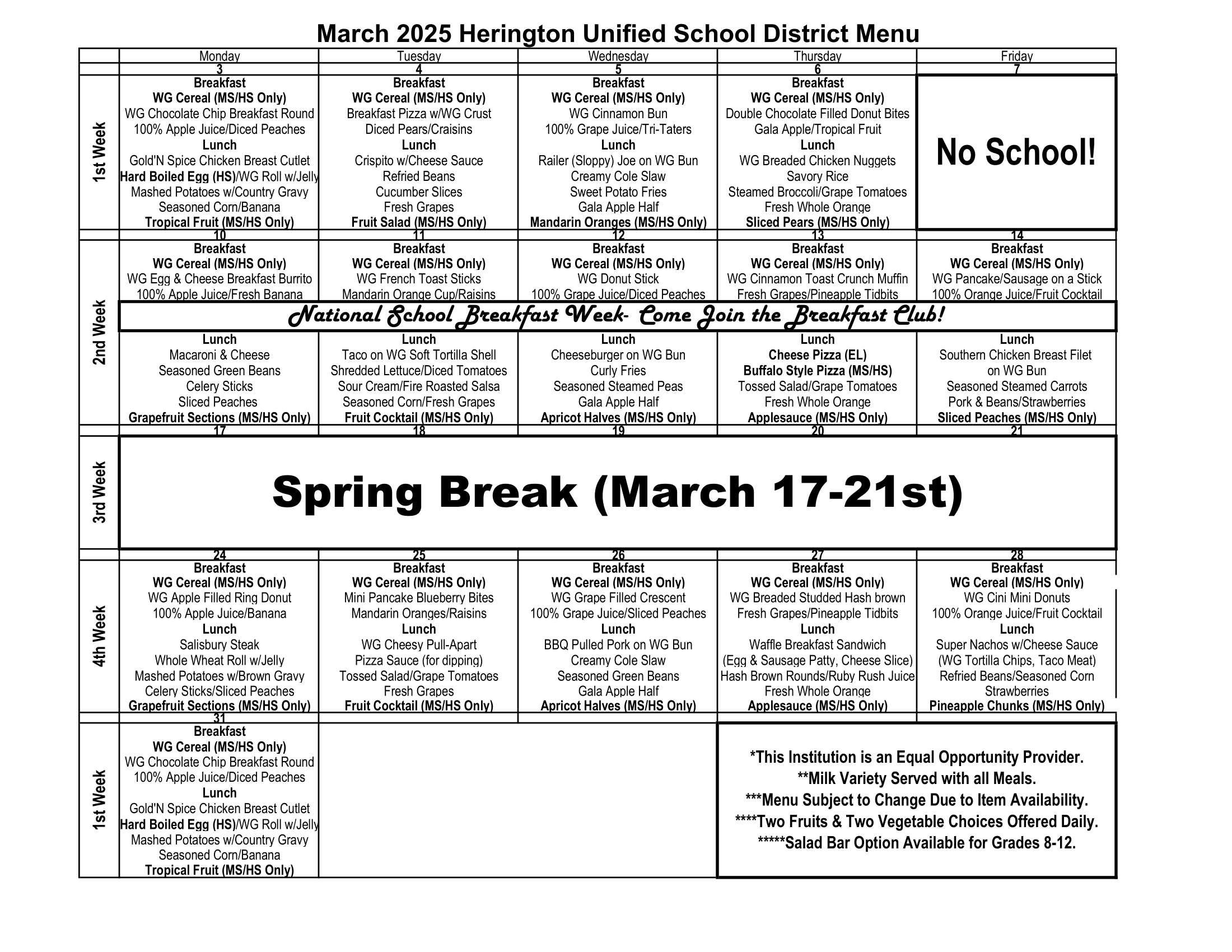 March Menu