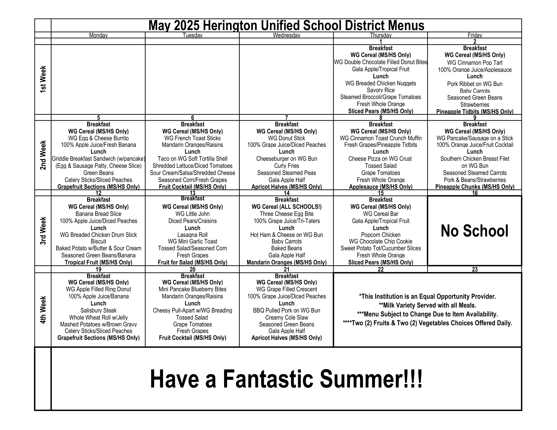 May Menu
