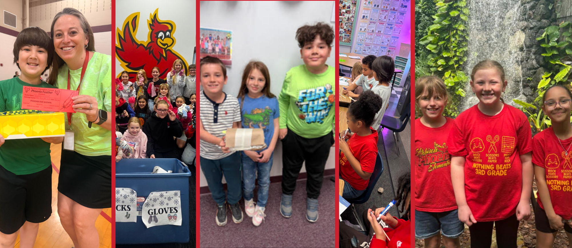 Photo collage of AES students, teachers and families. 