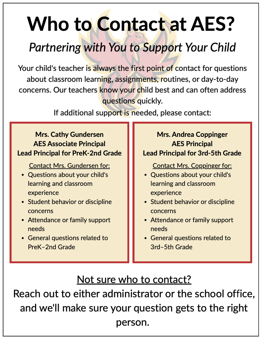 Graphic explaining who to contact in the new administration structure at AES