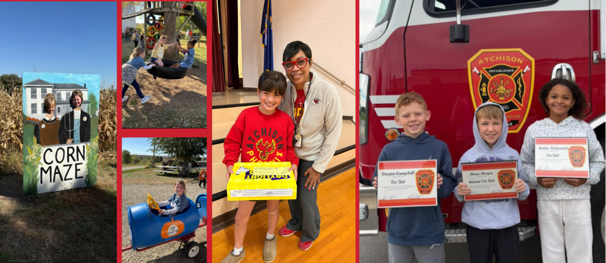 Photo collage of AES students, teachers and families. 