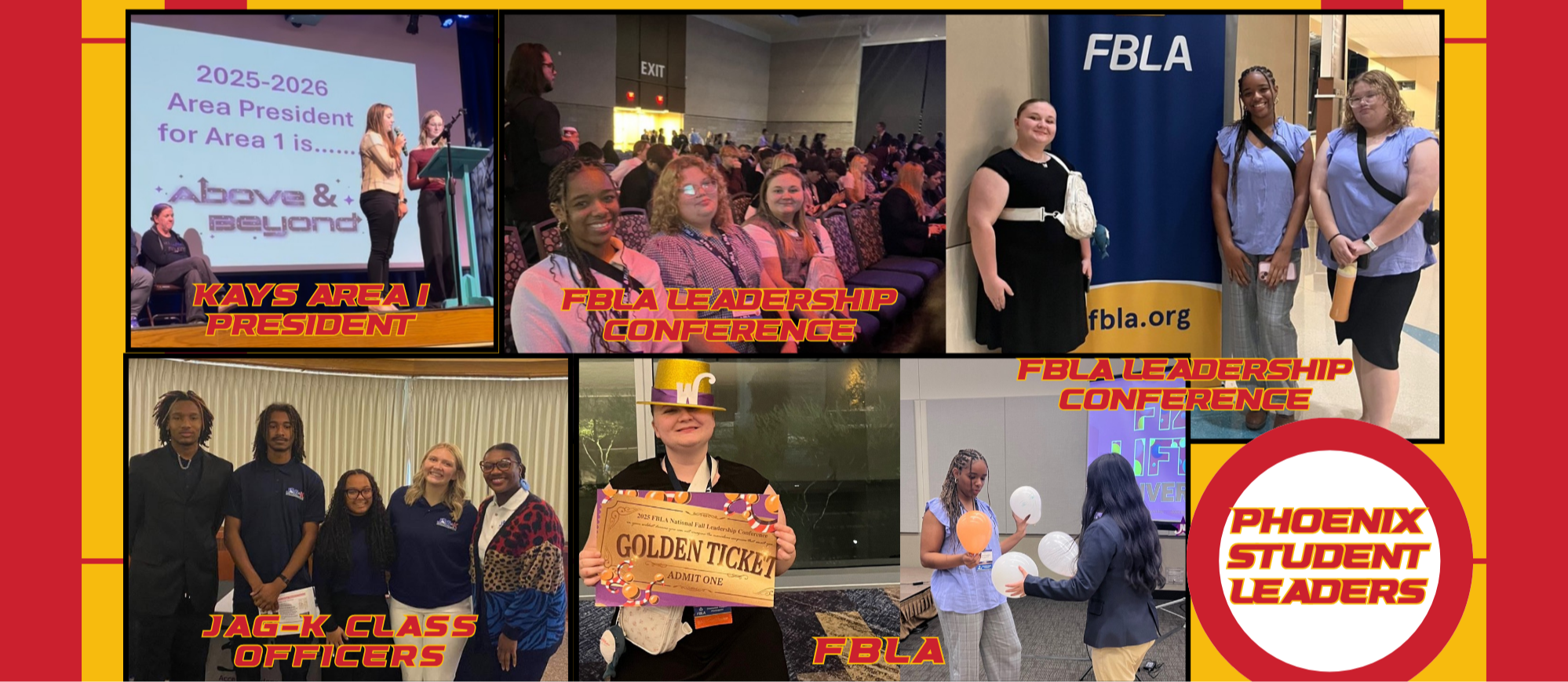 Photo collage of student leaders at AHS, including KAYS Area 1 President Emma Finnegan, members of FBLA who attended a recent leadership conference, and the JAG-K class officers, Sir Taylor, Keyantroi Heyward, Kirrah Duncan and Izabelle Kottman, along with their teacher Kerra Downing .
