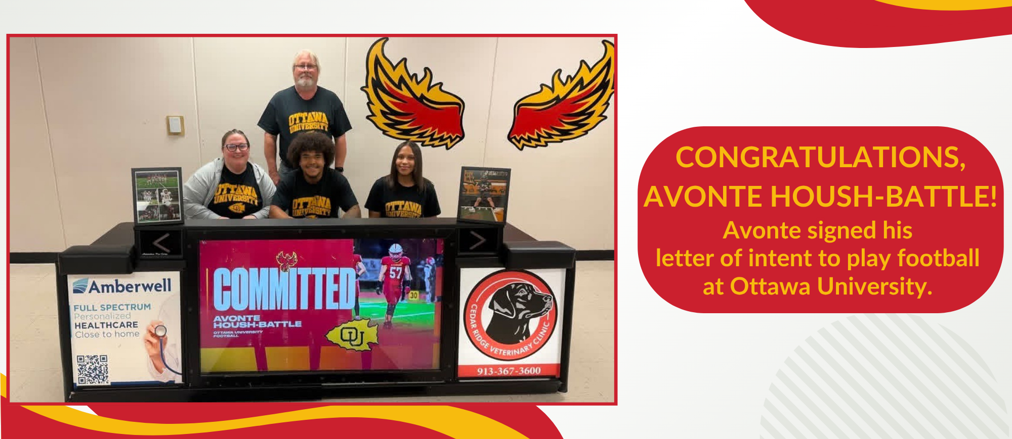 Group photo with Avonte Housh-Battle and his family as he signed his letter of intent to play football at Ottawa University in the fall. 