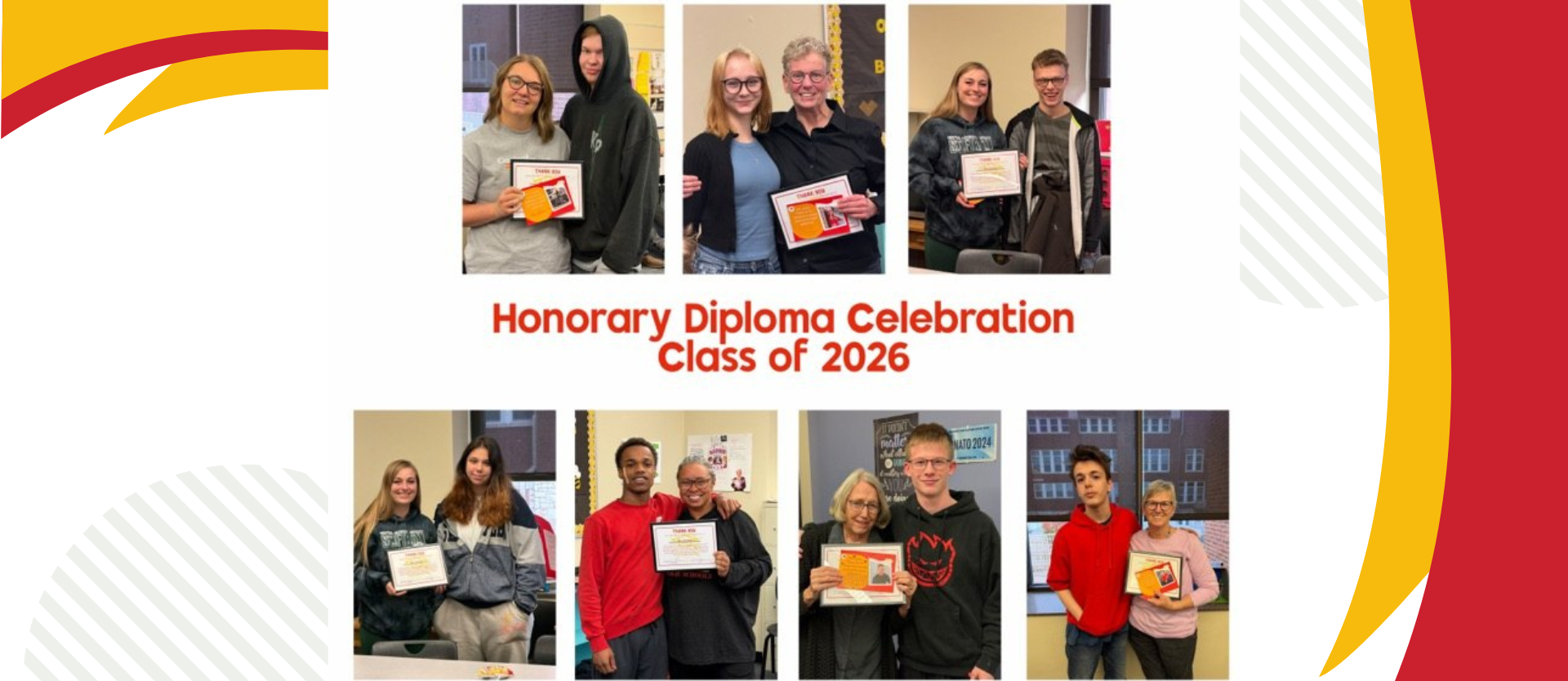 Central seniors from the Class of 2026 each selected a special person to receive an Honorary Central School Diploma. Pictured is a collage of each Central senior with a person who helped them reach their graduation finish line and gave them the strength to believe in what is beyond it. .