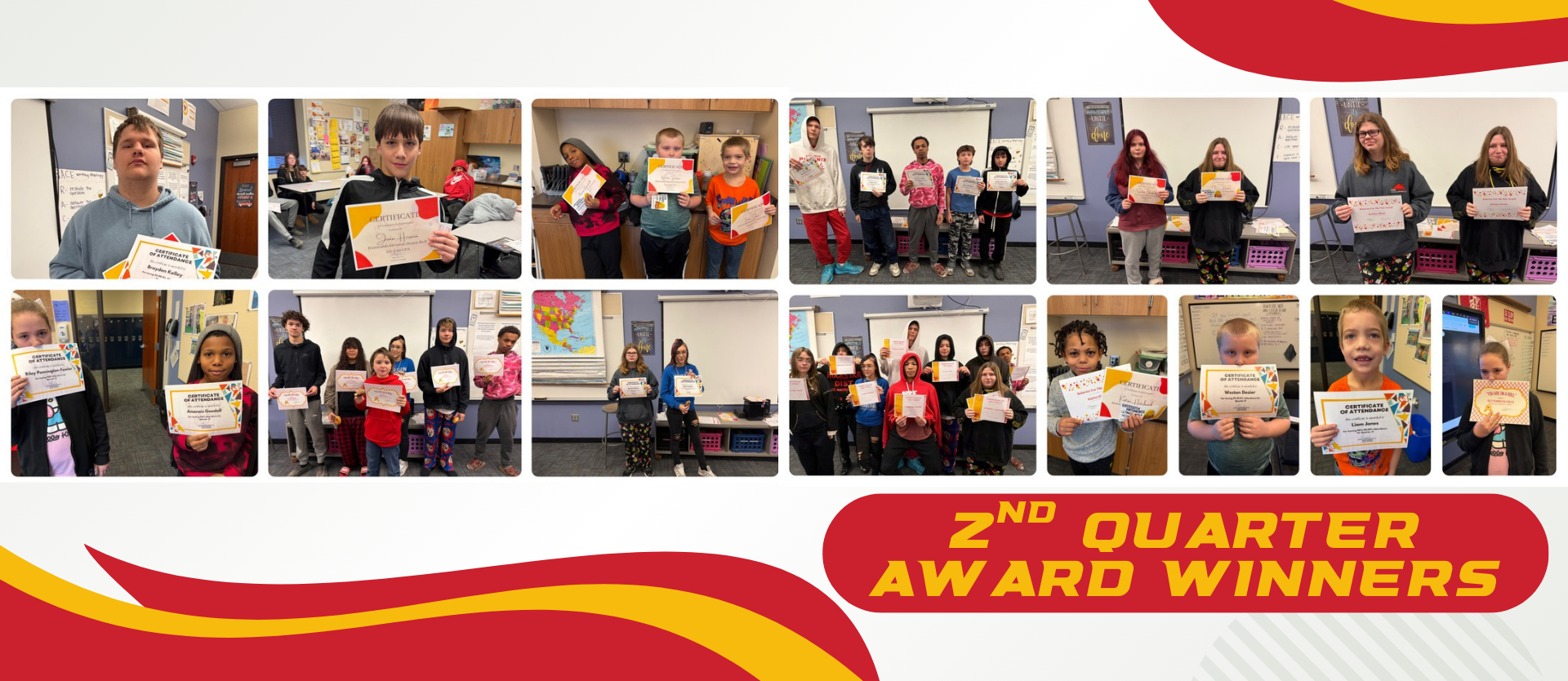 Photo collage of students who were recognized for their accomplishments during 2nd quarter