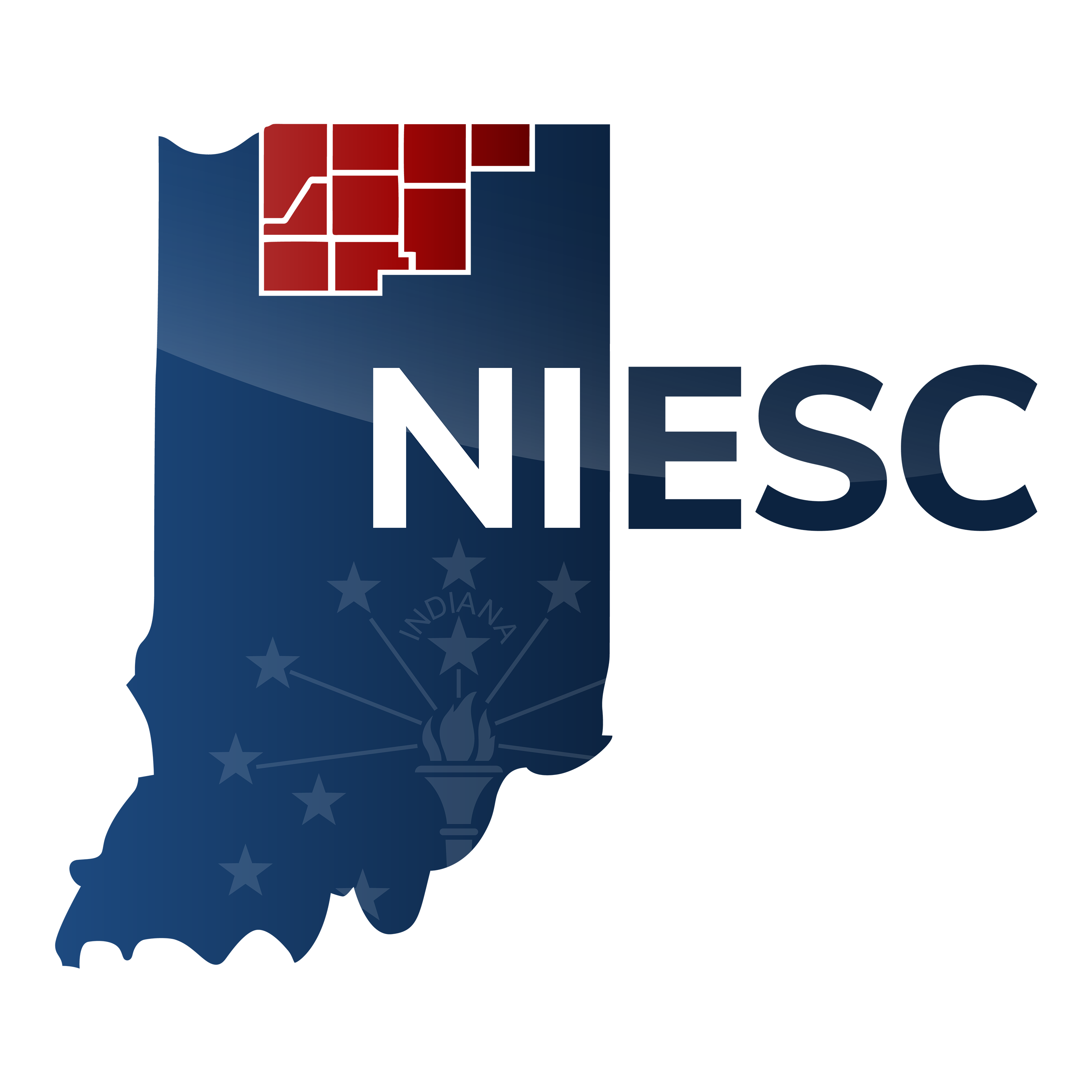 NIESC logo with a picutre of the state of indiana in blue with the region of coverage by NIESC in red