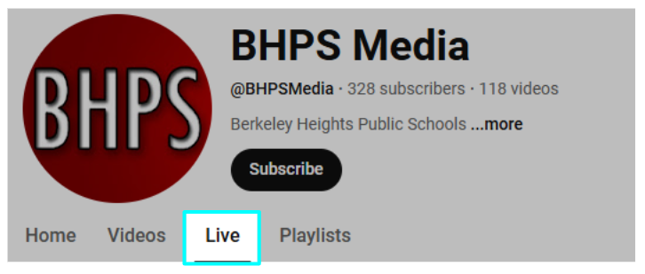 BHPS YouTube Live tab