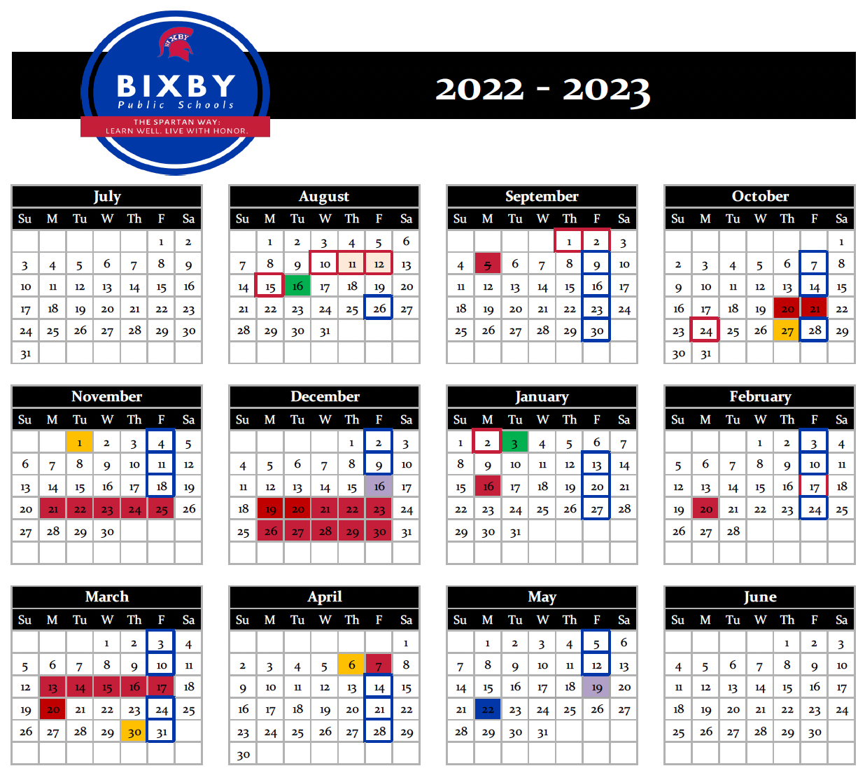 Bixby Public Schools Calendar 2025-26