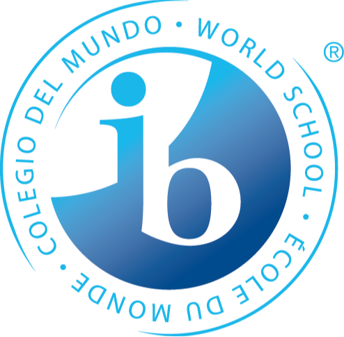 A logo on a black background. It features "IB" in white inside a blue circle. Text around the circle reads "Colegio Del Mundo World School".