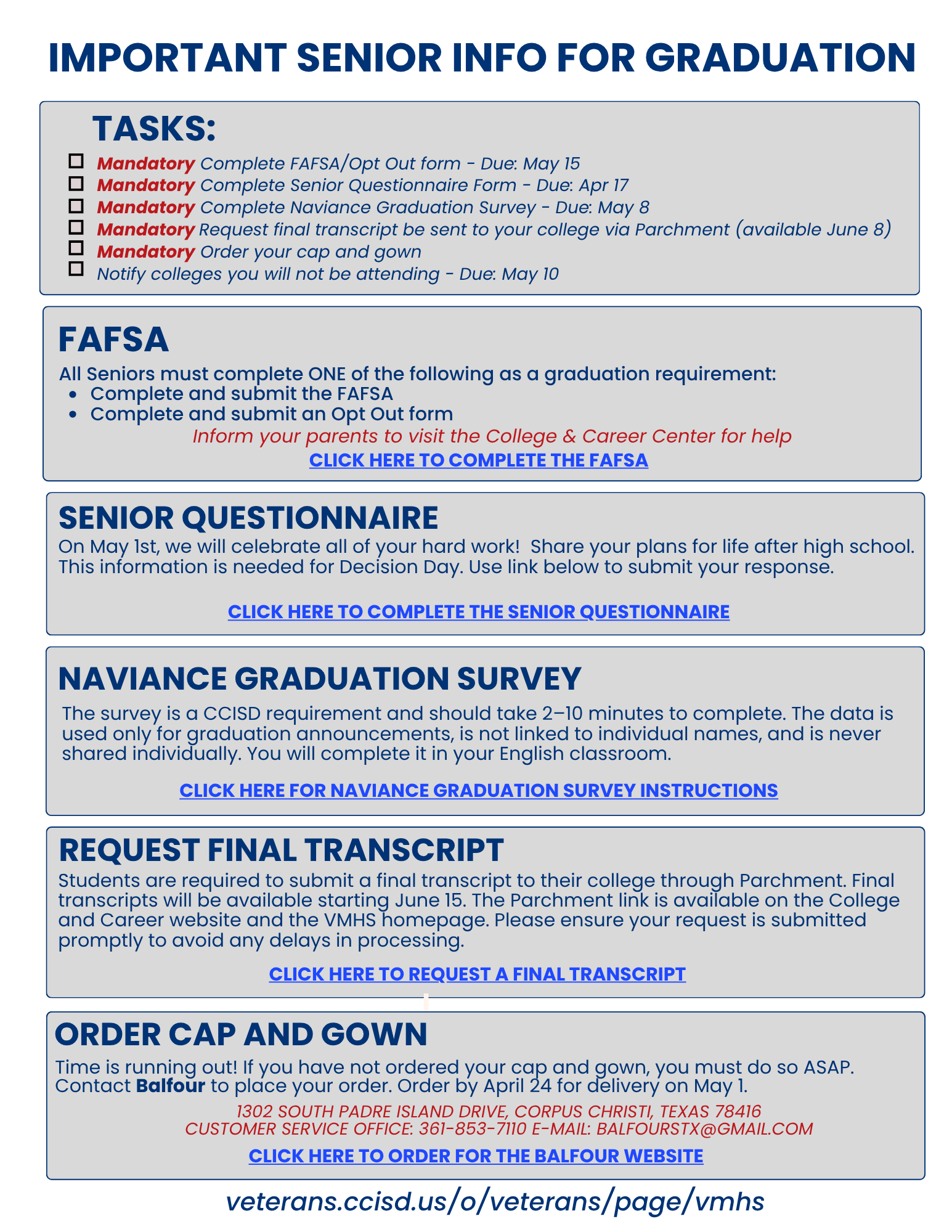 Sr Important Info