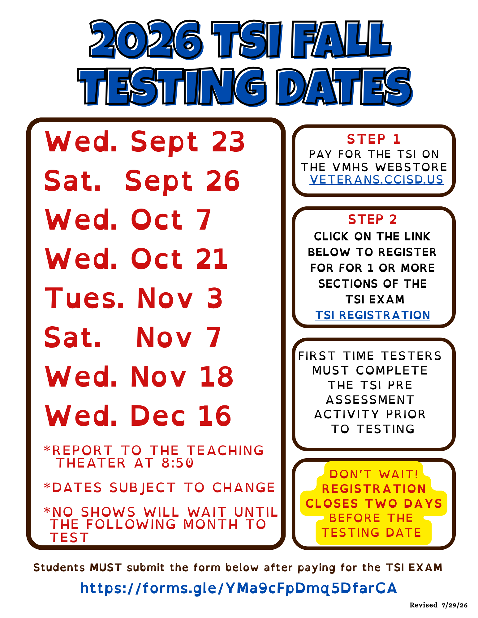 TSI Test Dates
