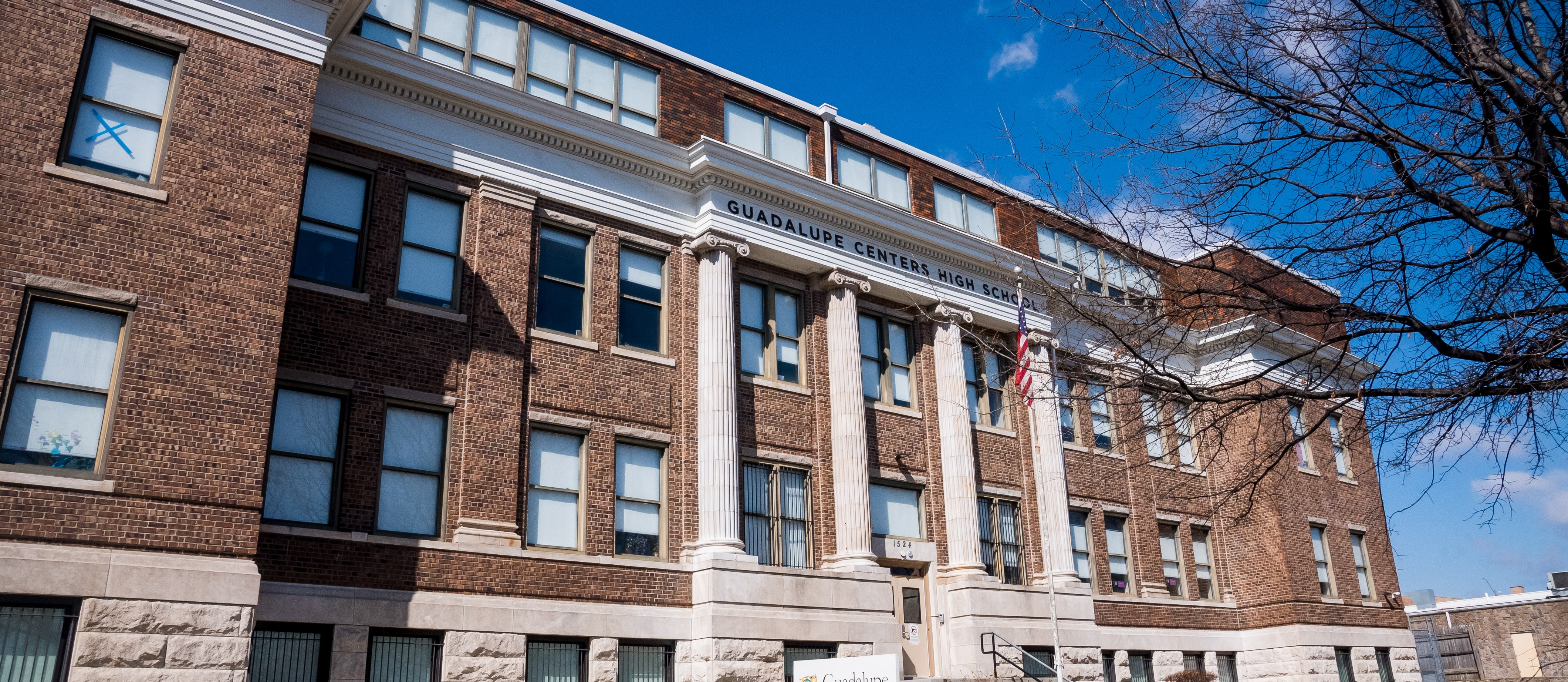 Front entrance of Guadalupe Centers High School building