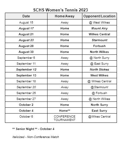 Womens Tennis Schedule