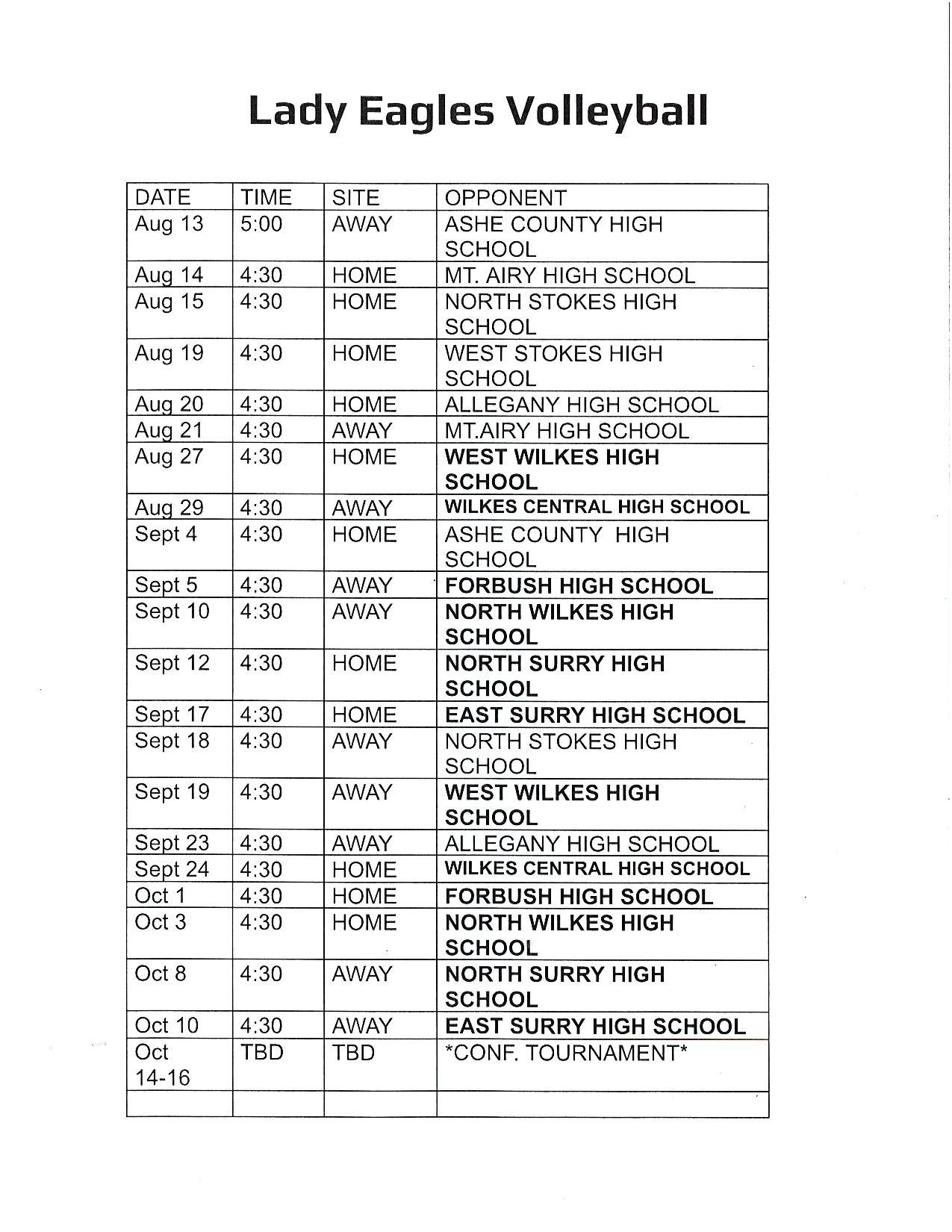 Volleyball Schedule