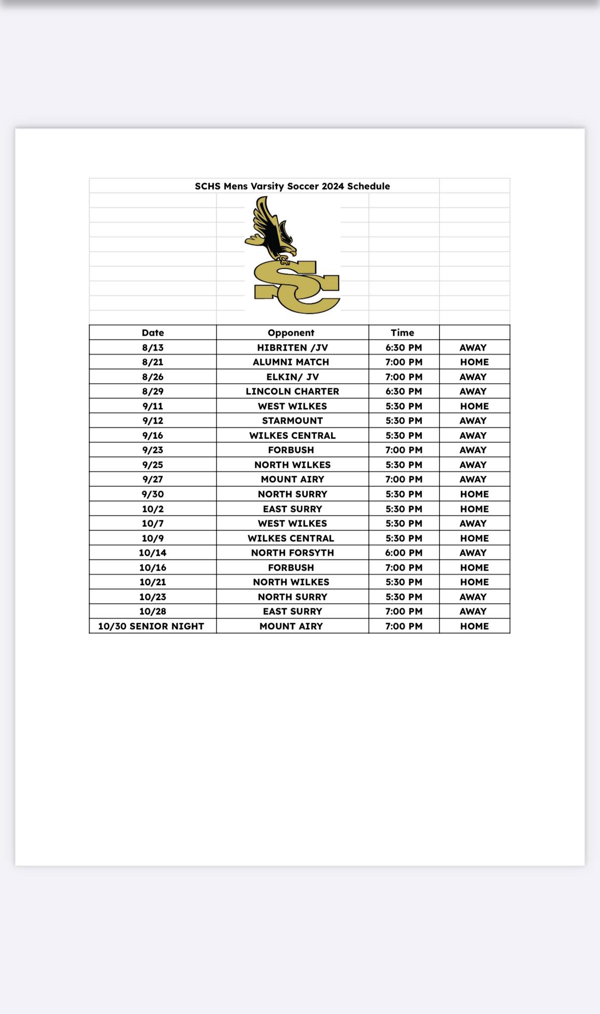 Soccer Schedule