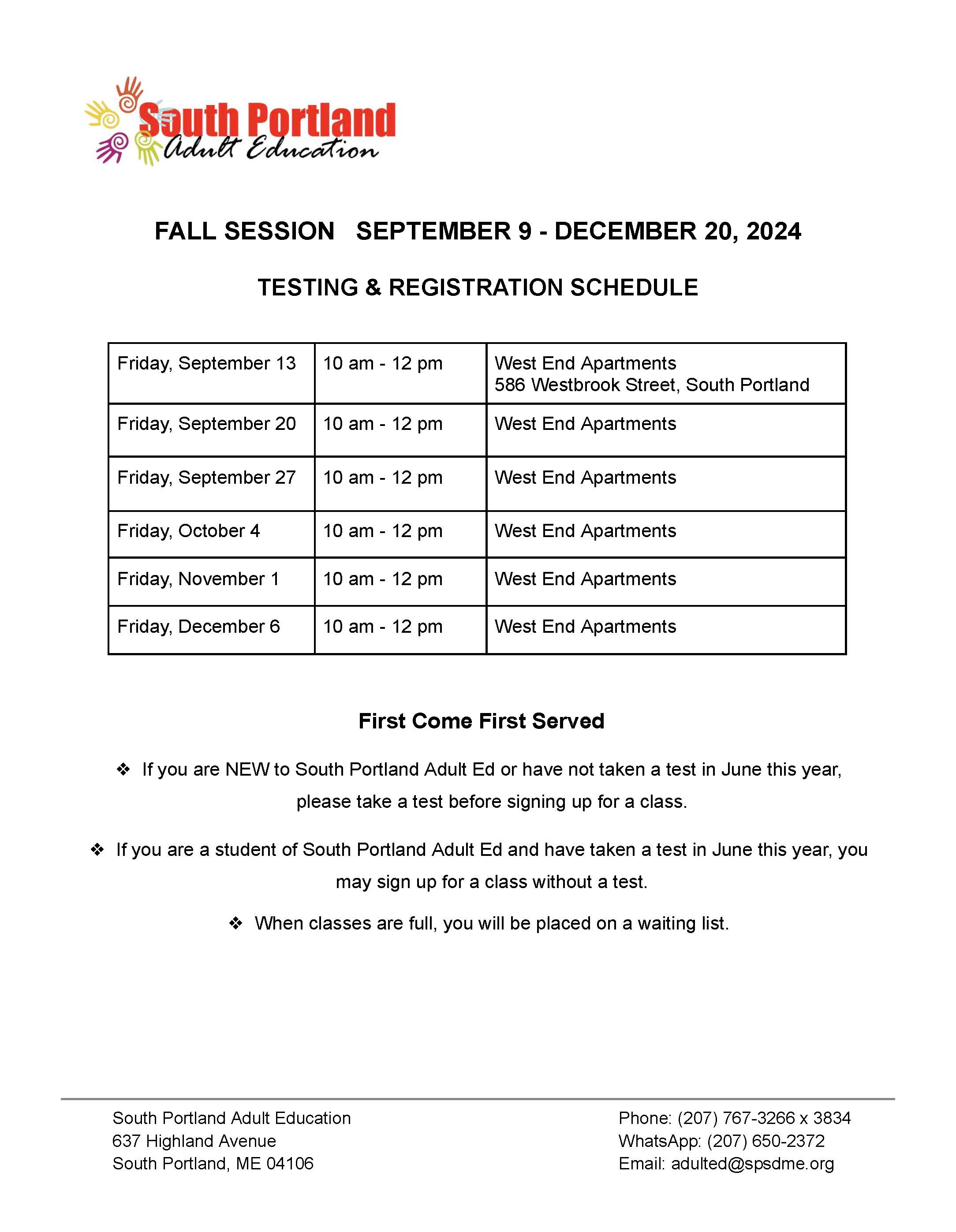 SPAE summer test register English