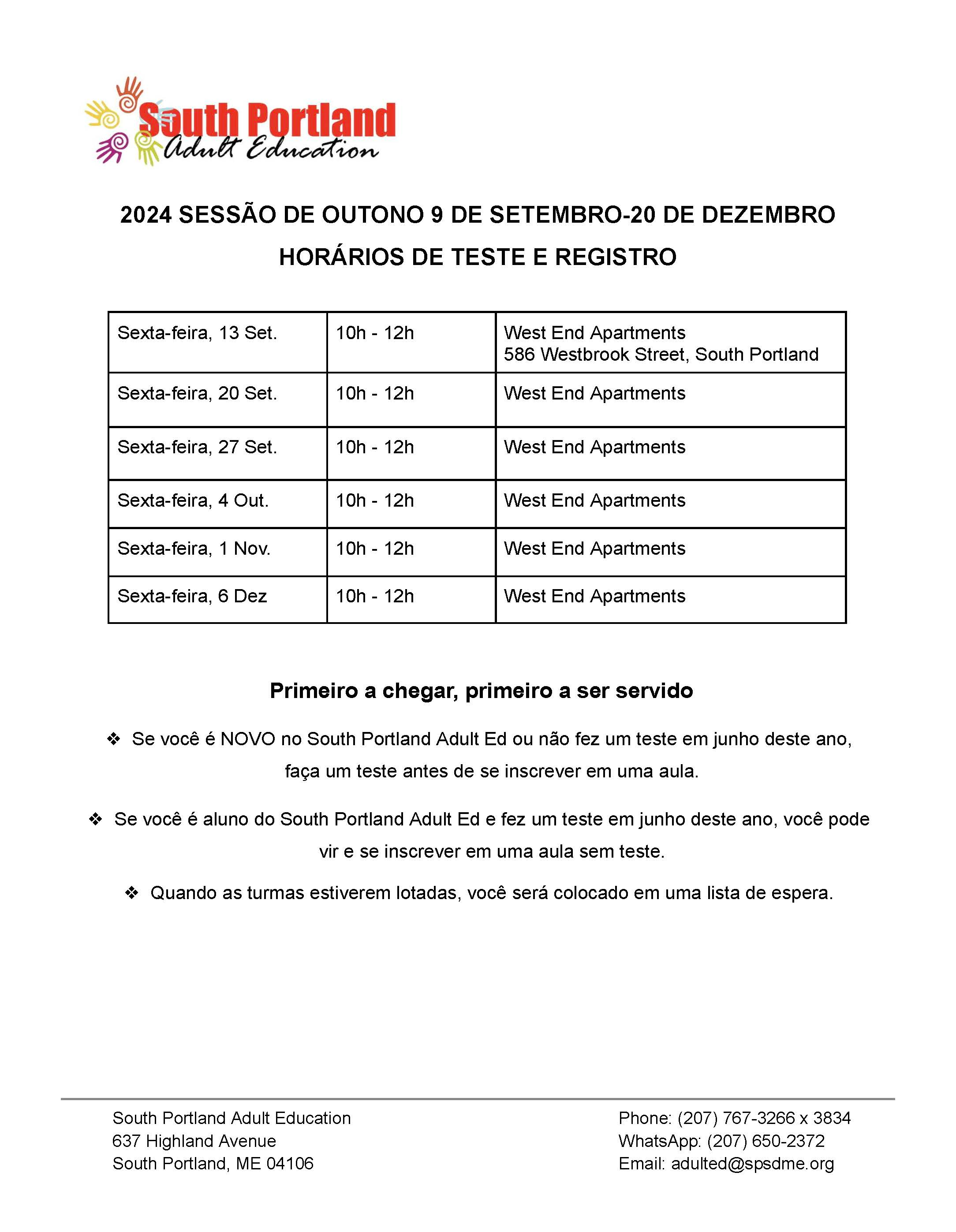 SPAE summer test register Portuguese