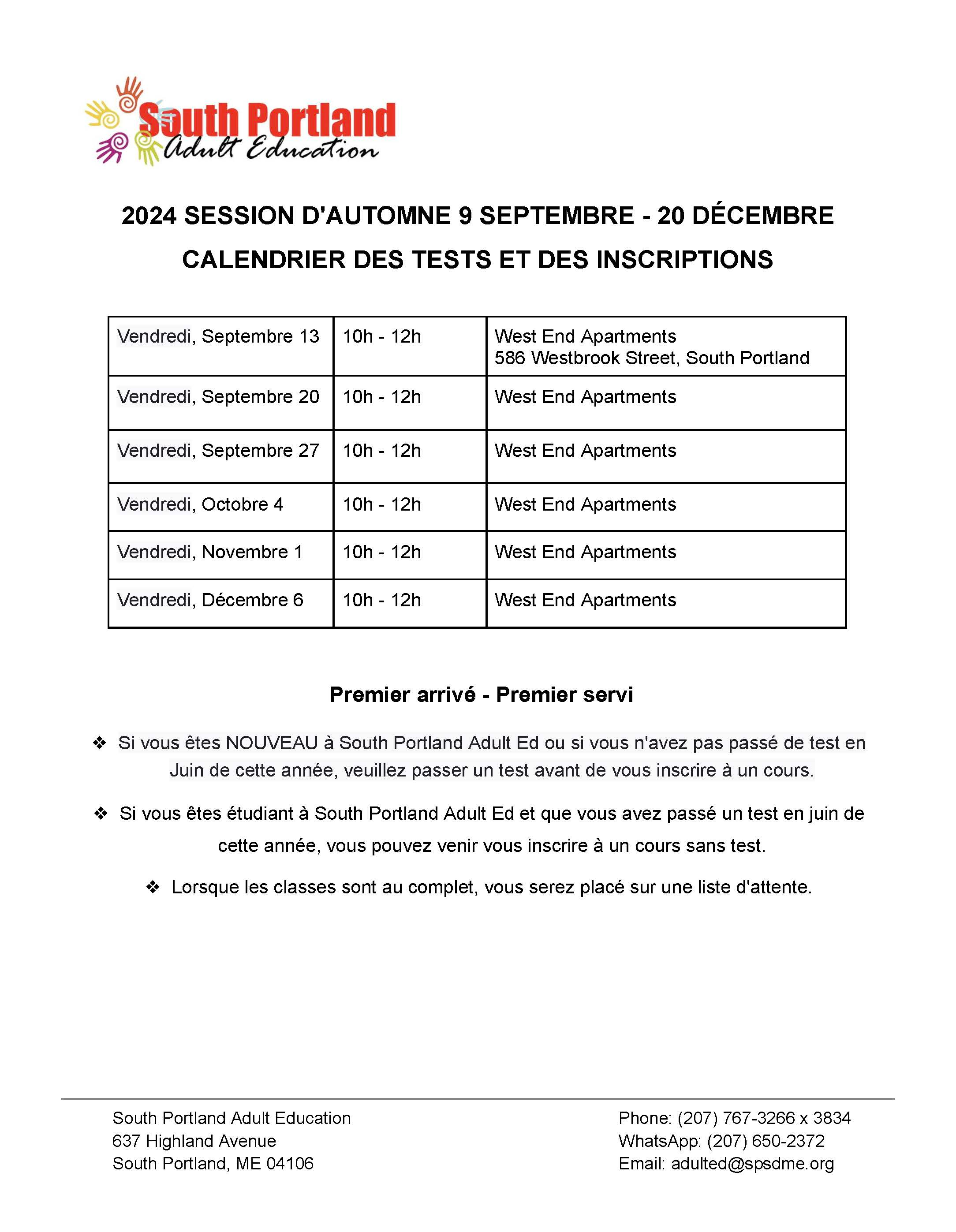 SPAE summer test register French