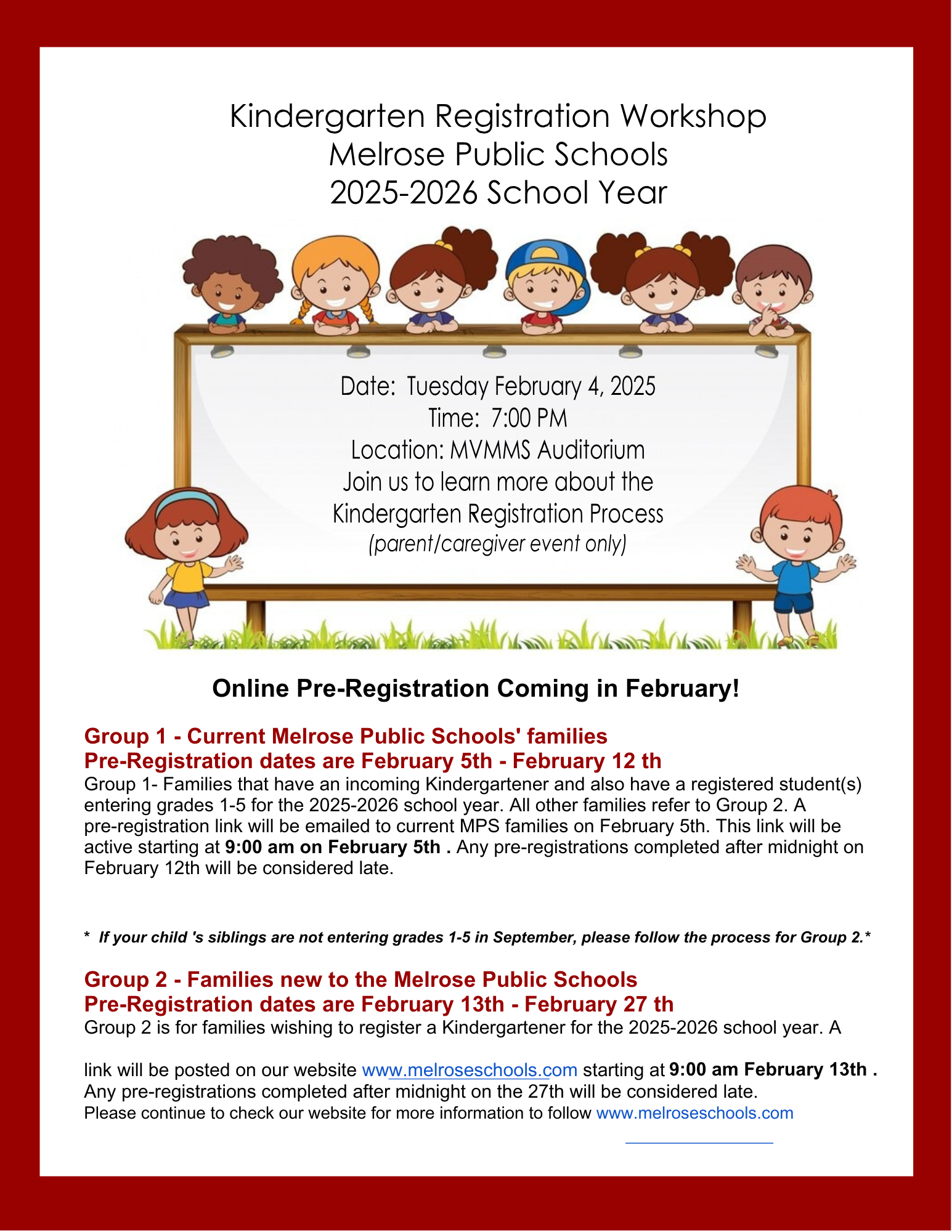 2025-2026 Registration Information & Calendars | Melrose Public Schools