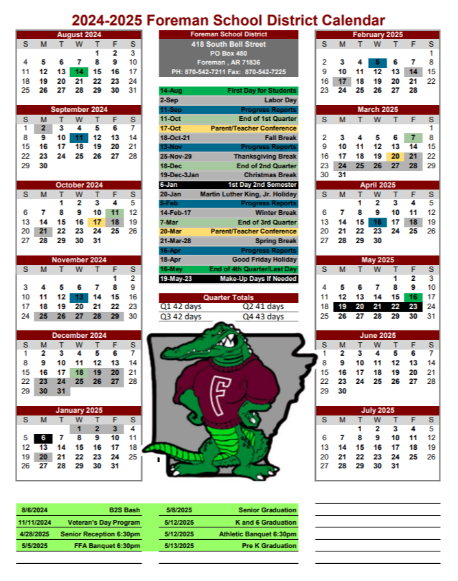 Revised school calendar