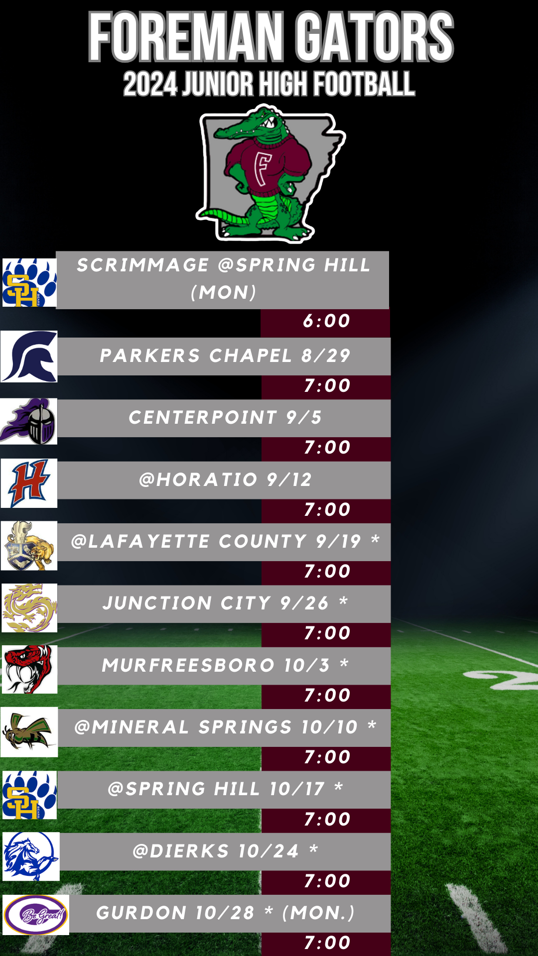 Jr. High Football Schedule