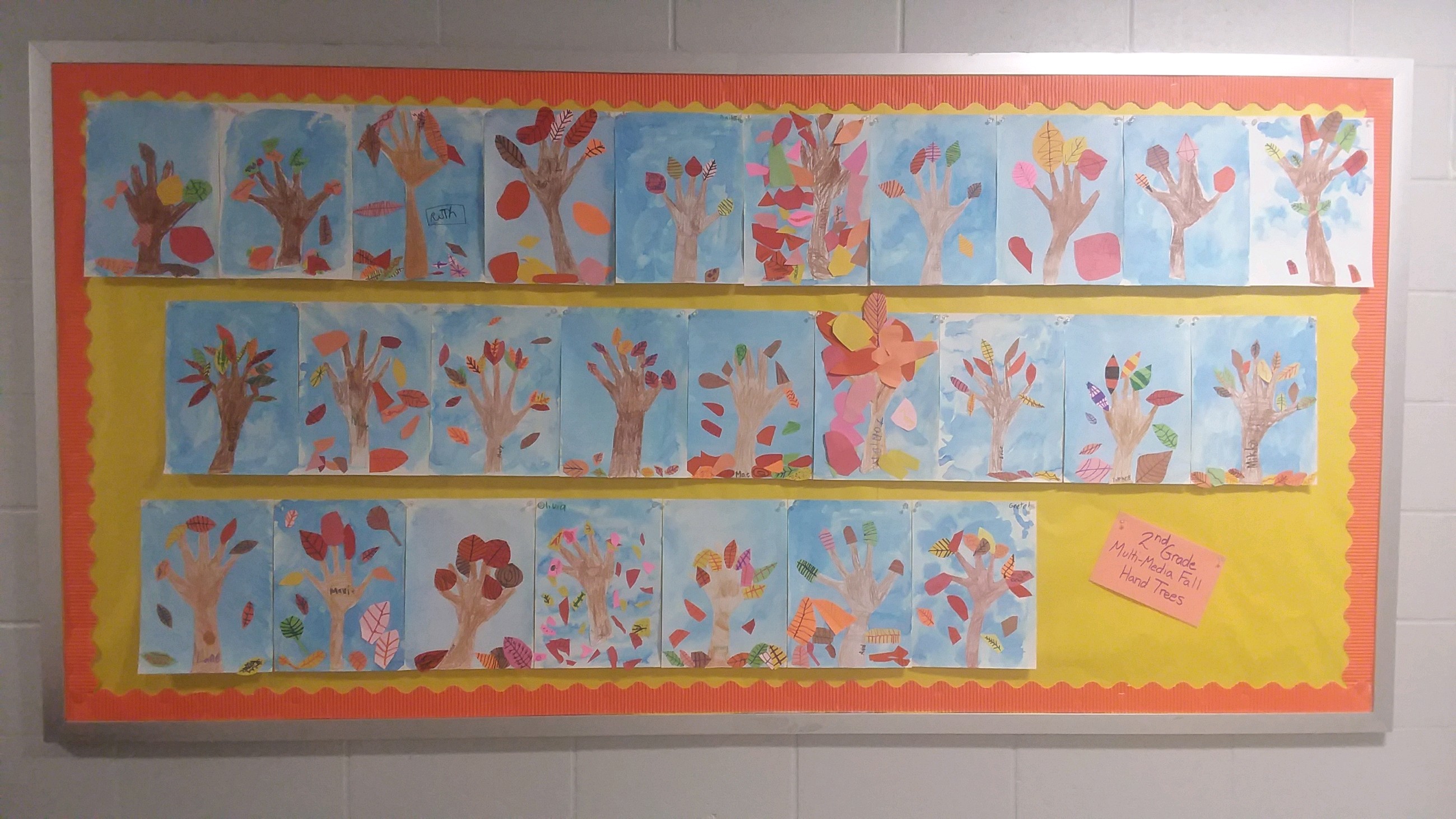 Second grade students spent several class periods making these multi-media fall trees.