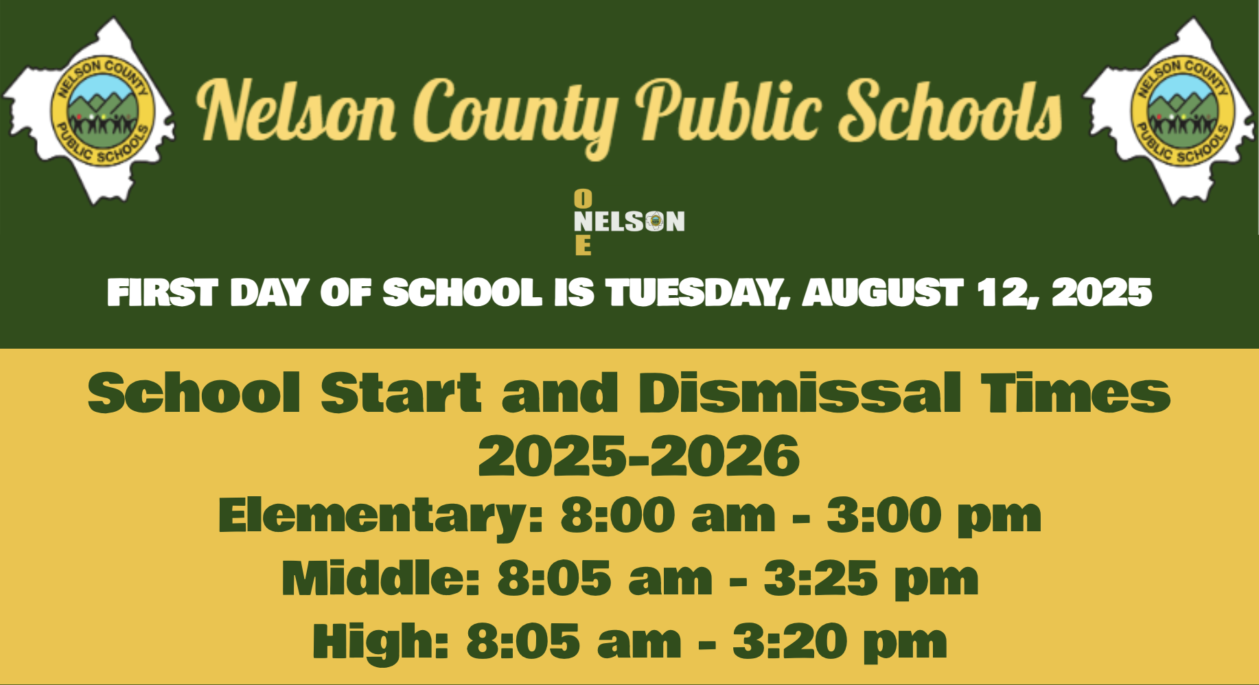 NCPS Start/Dismissal Times and First Day of School 2025