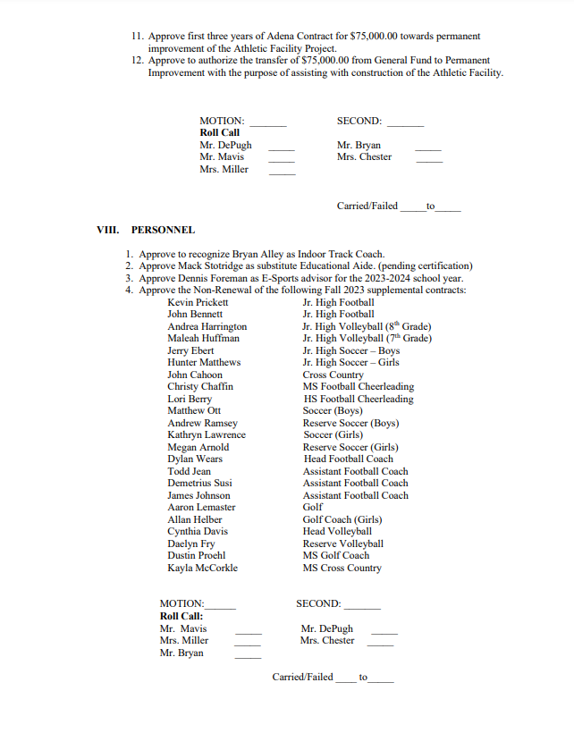 School Board News Zane Trace Local Schools